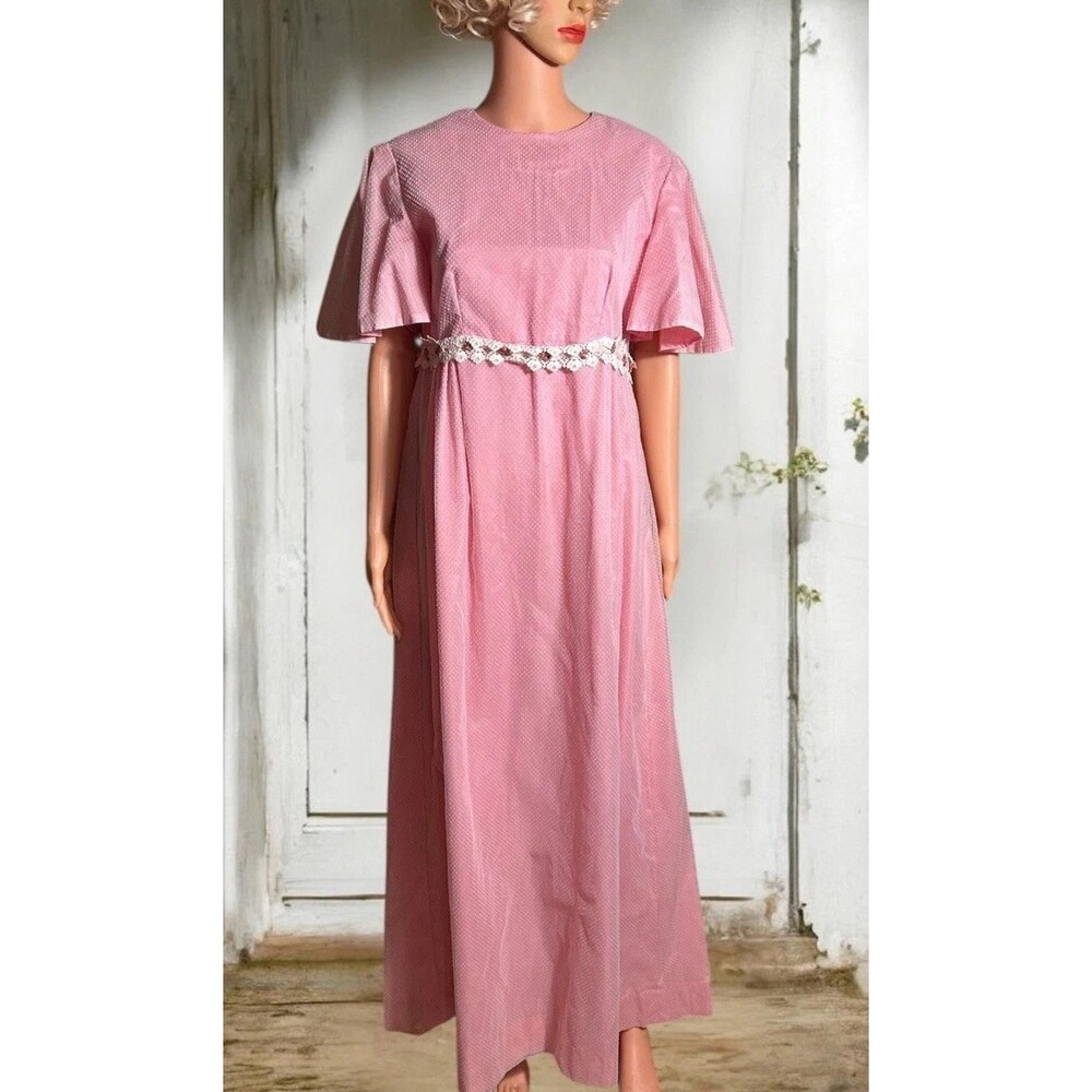 Vintage 1970s Prairie Dress Swiss Dot Cottage Lagenlook 32w Bridal Shower Dress
